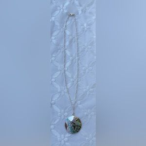 Brand New Sterling Silver Swirling Ocean Colors Abalone Shell Necklace